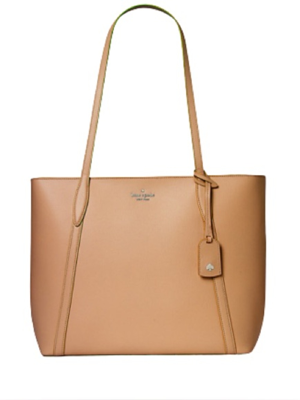 kate spade tan pebble leather tote with luggage tag